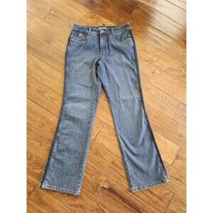 Coldwater Creek Leather Braided Trim Flare Denim Jeans Women's 10 Tall Western